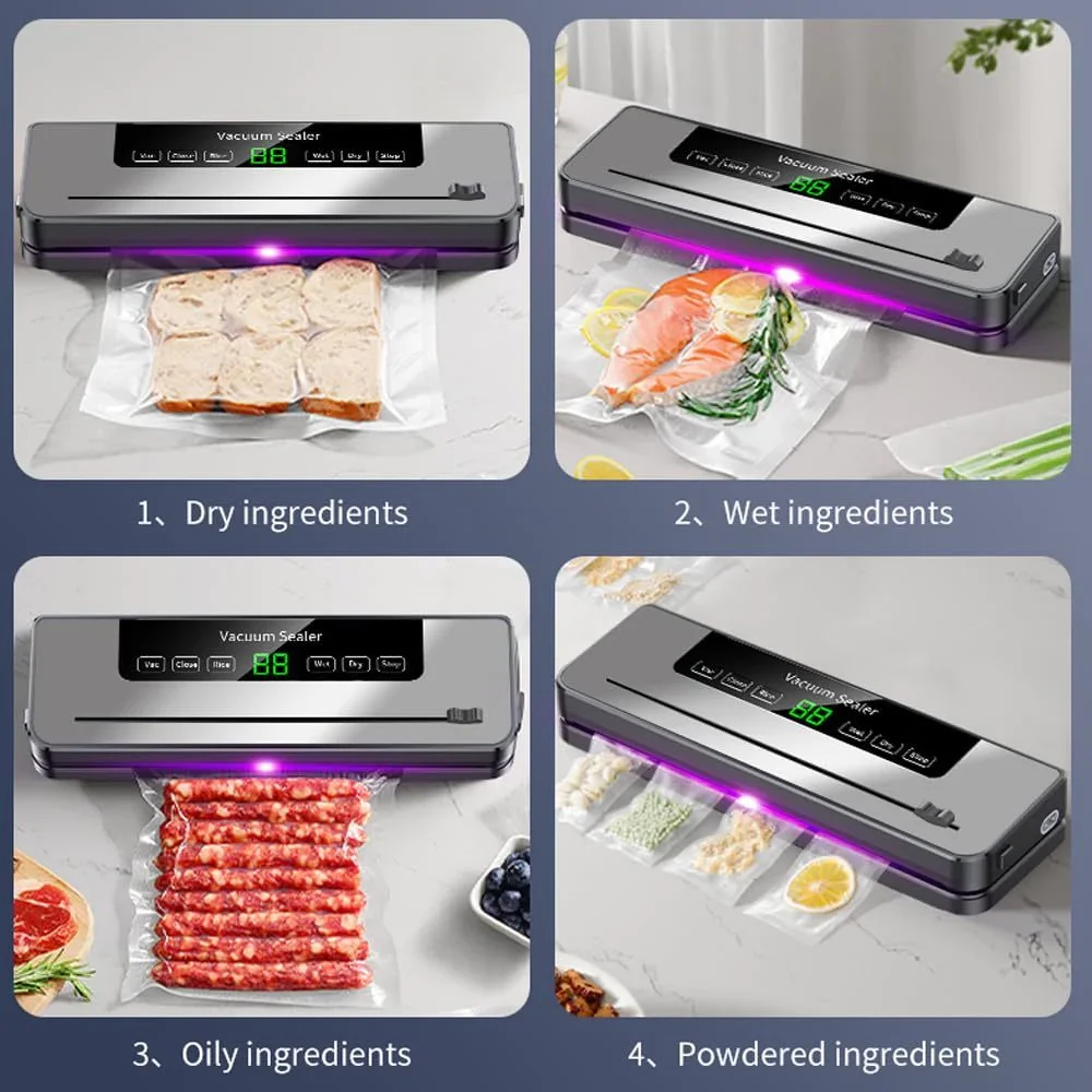 Máquina selladora al vacío, máquina de envasado de alimentos húmedos secos con UV, máquina selladora para almacenamiento de alimentos en la cocina,