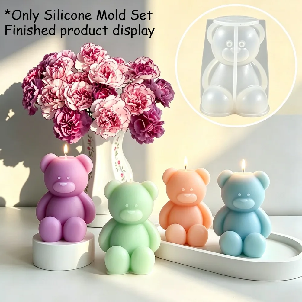 Mini Teddy Bear Silicone Mold for Wax Resin Plaster Soap, DIY Wedding Cake Decor Home Ornament Craft Gift for Father's Day Child