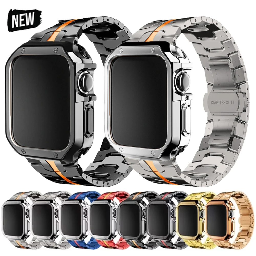 

Stainless Steel Band+TPU Cover Case for Apple Watch 49mm 46mm 45mm 44mm Strap+case for Series 10 9 8 7 6 5 4 SE Ultra Watchband