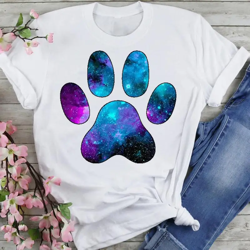 Women Graphic Beach Vacation Dog Paw Trend Cartoon Summer Fashion Wear Vacation Print Short Sleeve Tops Tees Tshirt T-Shirt