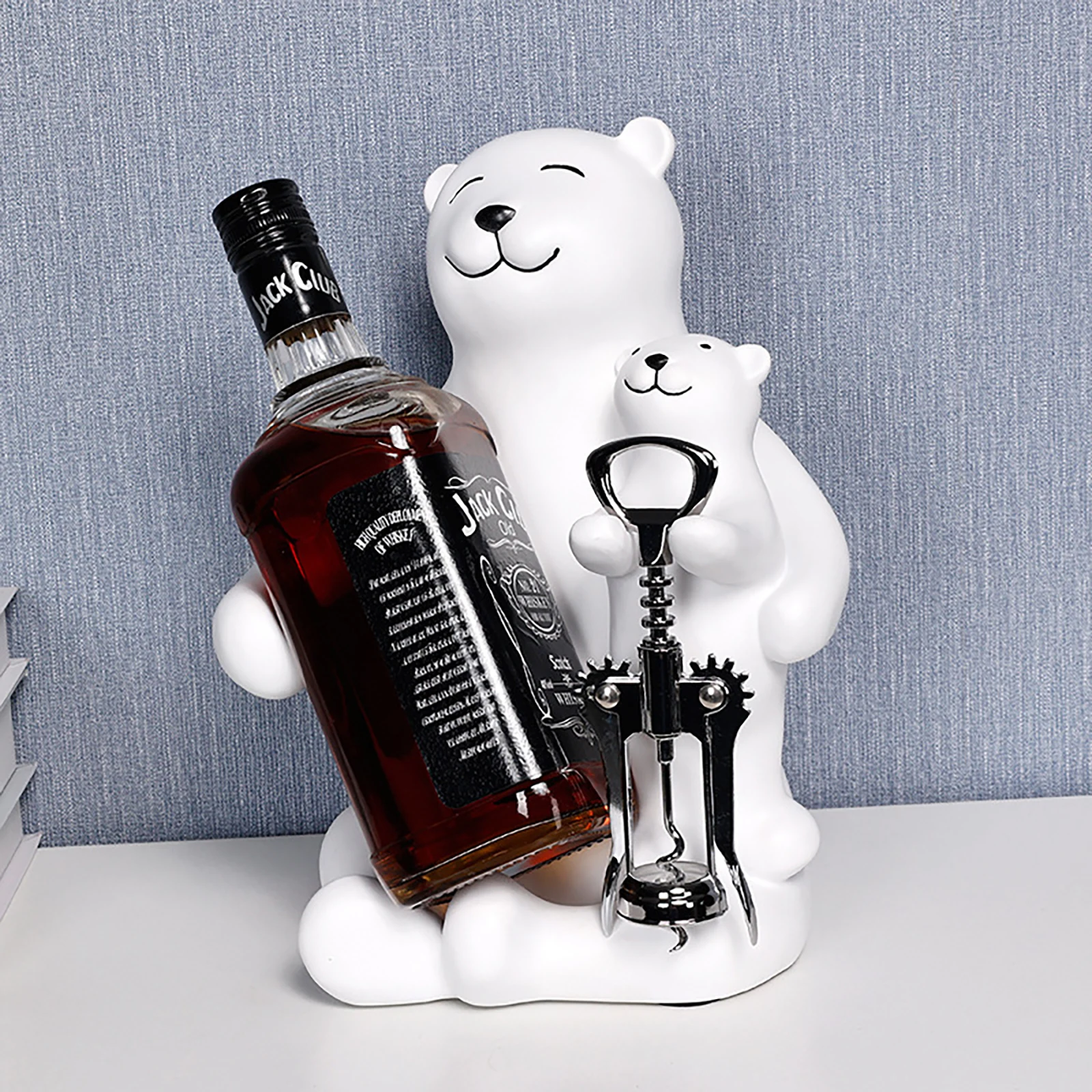 Pink White Living Room Home Table Decoration Resin Wedding Decor Accessories Polar Teddy Bear Shelf Wine Bottle Holder Rack