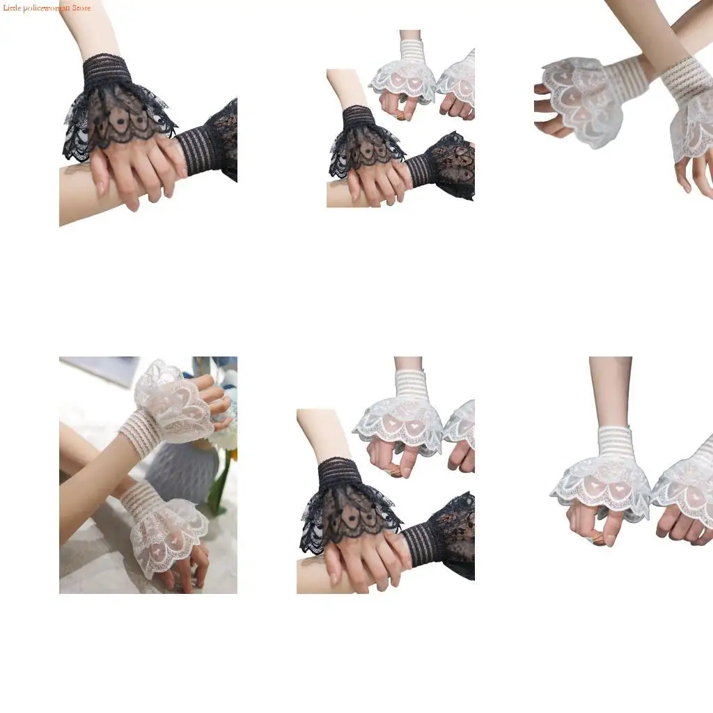 

F92D Ruffle False Sleeves Sweater Lace Cuff Sleeves Elegant Decorative Sleeves Elastic Hand Cuffs French Shirt Sleeves