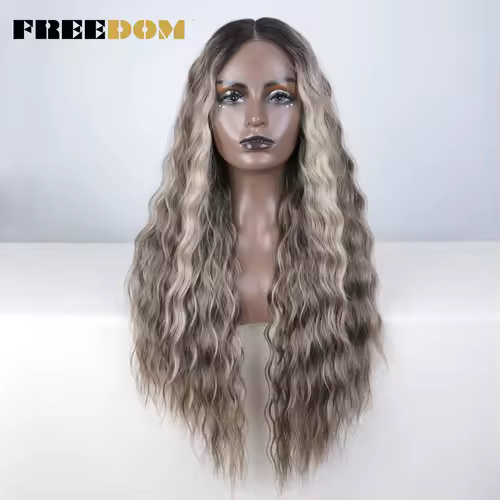 FREEDOM Synthetic Lace Front Wig Long Deep Wavy Ombre Blonde Ginger Lace Wigs For Black Women Heat Resistant Cosplay Wigs - Image 17