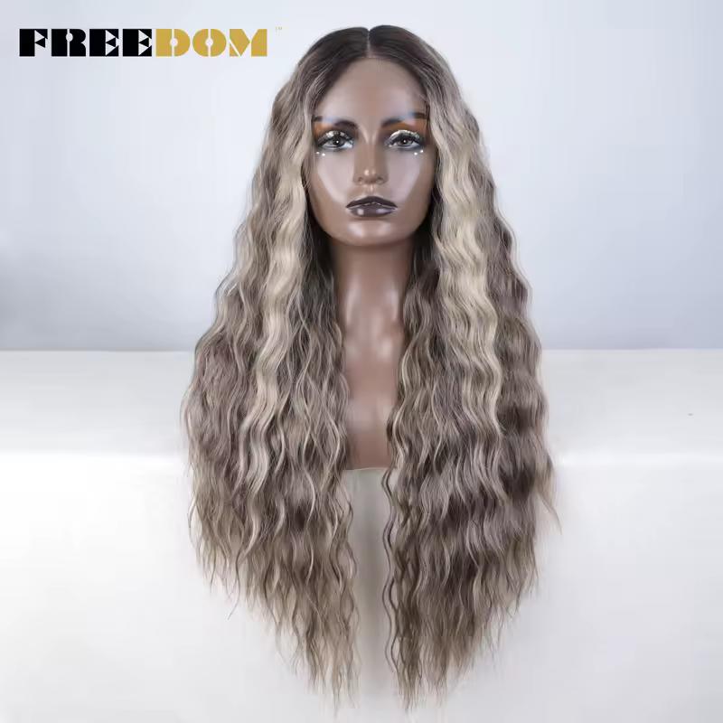 FREEDOM Synthetic Lace Front Wig Long Deep Wavy Ombre Blonde Ginger Lace Wigs For Black Women Heat Resistant Cosplay Wigs - Image 17