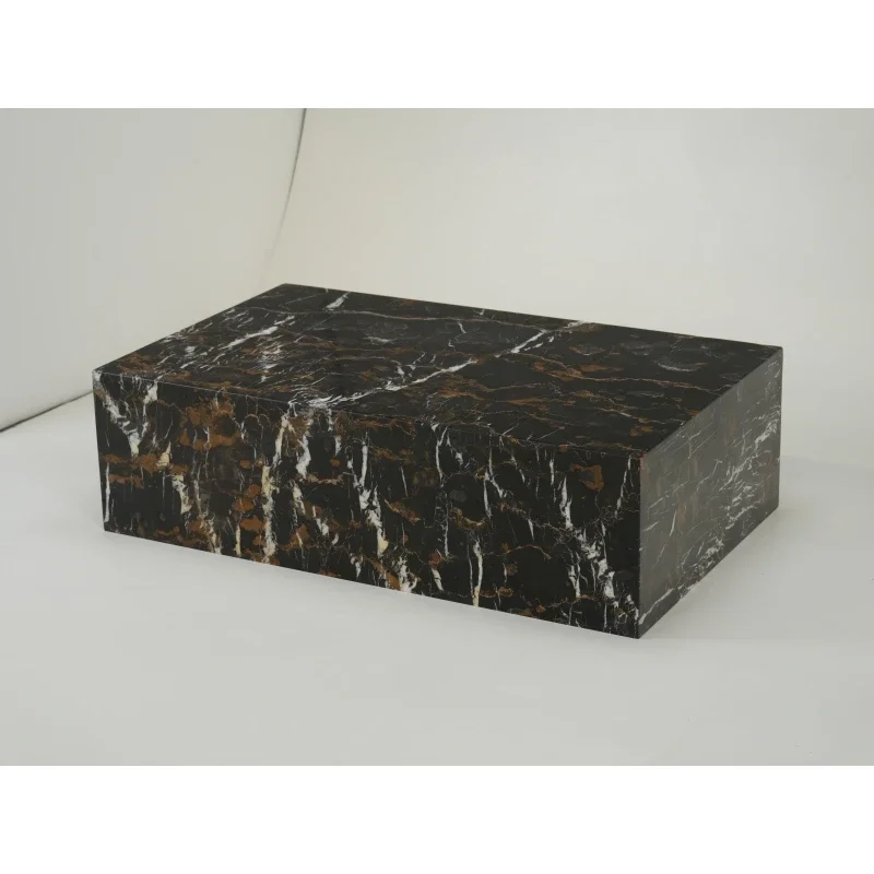 Mesa de Centro Clásica de Mármol Nero Portoro, Rectangular Negra, de Perfil Bajo, Diseño Moderno Personalizado, Muebles para Sala de Estar