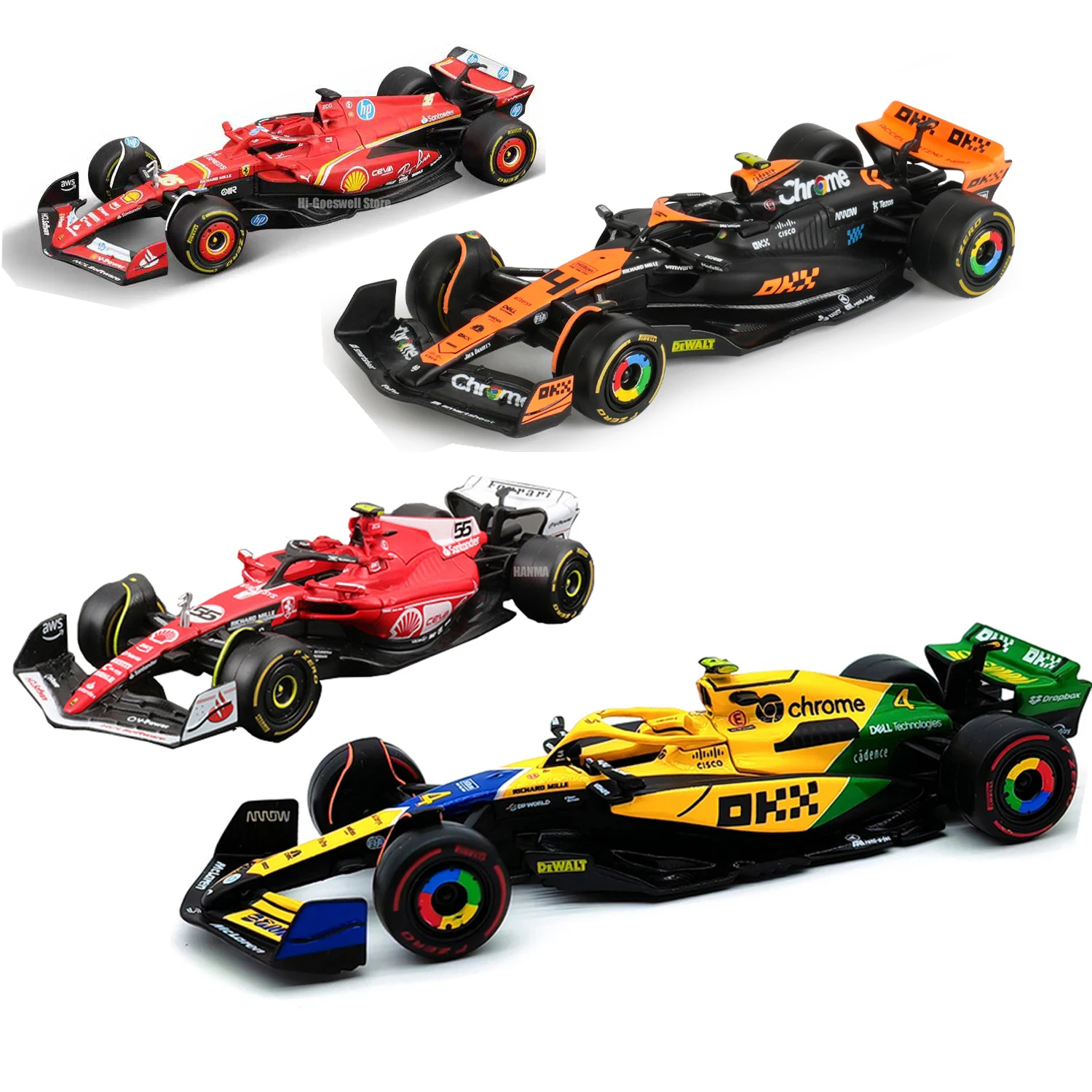Burago 1:43 Mercedes W15 Ferrari SF24 # 16 liga f1 modelo de fundição carro simulação coleção presente mclaren f1 mcl38 # 4 brinquedos