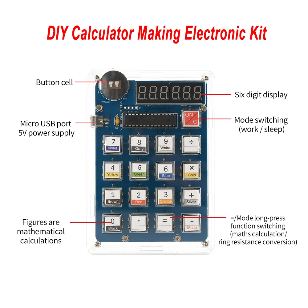 لتقوم بها بنفسك 6 أرقام LED عرض آلة حاسبة صنع عدة إلكترونية USB 5 فولت MCU لحام التدريب تجربة الممارسة لتقوم بها بنفسك مشروع لحام #1