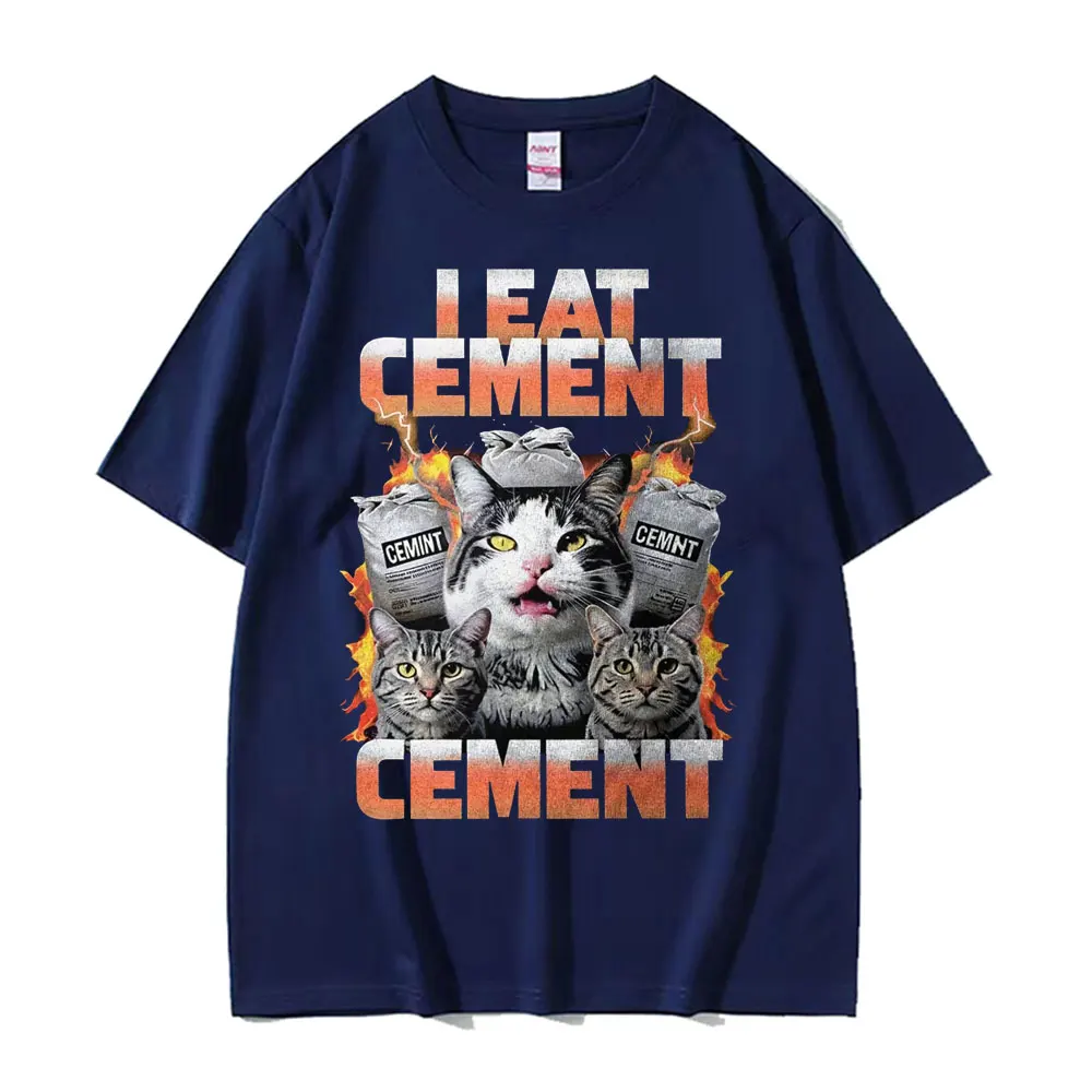 I Eat Cement Cursed Cat Funny Meme Tee Shirt Men Women Vintage Gothic Oversized T-shirts Casual Cotton Short Sleeve T Shirt Tops