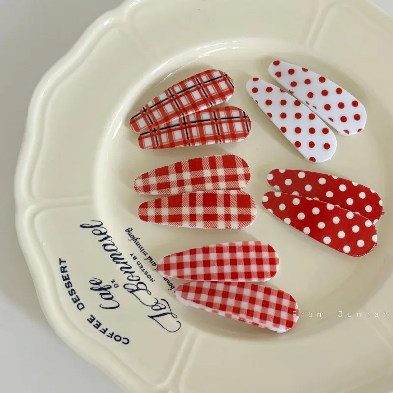 Retro Red Polka Dot Plaid Small Hairclip Girl Heart Cute Edge Clip BB Clip Student Fringe Clip Hair Accessories Headdress