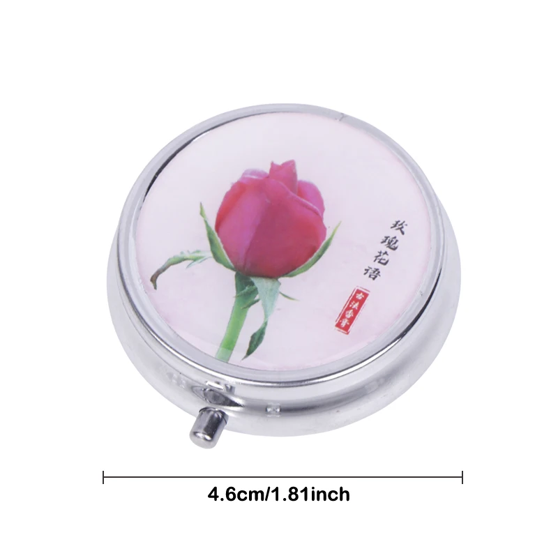 Flowers Metal Pill Boxes Stainless Steel Round Pill Boxes Medicine Organizer Container Medicine Case Splitters Pill Box