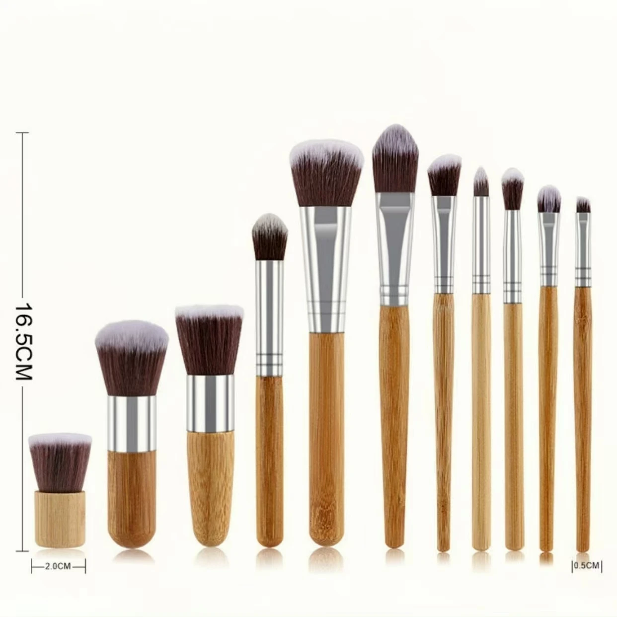 Set di pennelli per trucco con manico in bambù naturale da 11 pezzi, set di strumenti per trucco per fondotinta e borsa in cotone