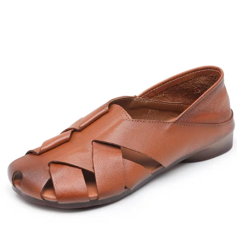 New roman boat shoes women's cowhide leather flats lazy shoes woman woven loafers wide fit autumn flat driving shoes lady flats