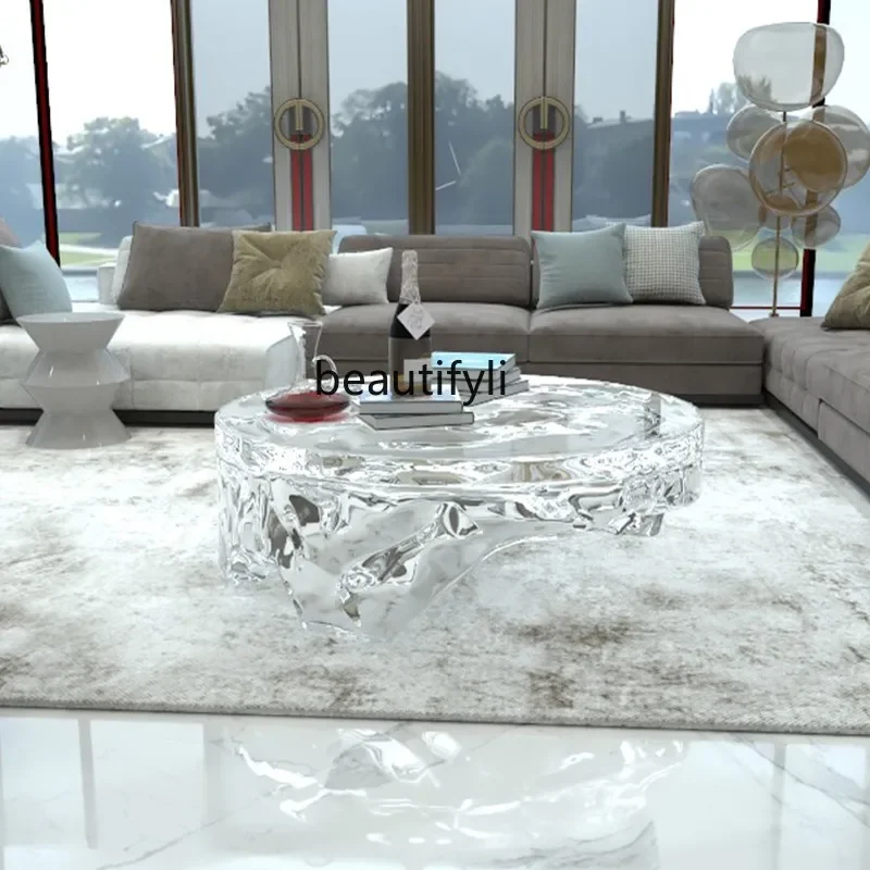 

Light luxury resin handicrafts transparent coffee table round sculpture living room soft decoration floor ornament