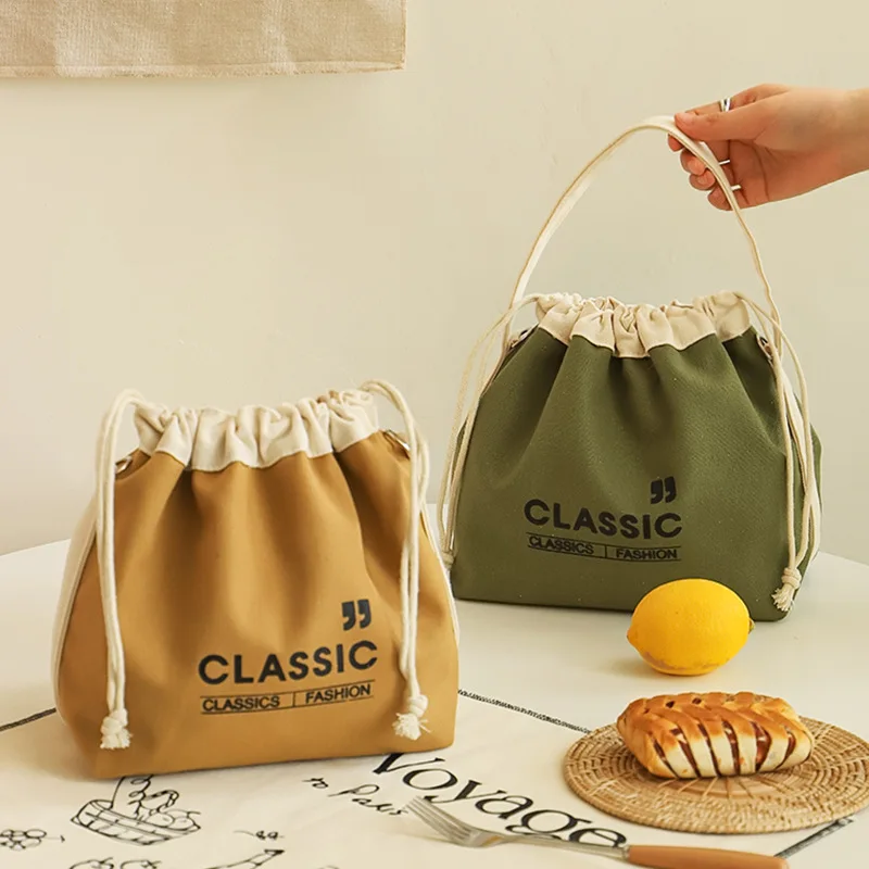 Saco de almoço isolado de lona com cordão japonês engrossar armazenamento de alimentos térmico bento caixa tote refrigerador bolsas para piquenique ao ar livre