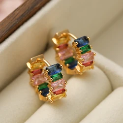 Glamorous AAA Cubic Zirconia Hoop Earrings For Women Grils,Gold Color French Chic Design Dating Wedding Jewelry