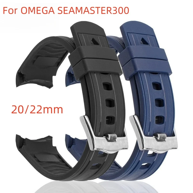 20mm 22mm Rubber watch strap Special arc port bracelet Soft comfortable waterproof watchband for OMEGA SEAMASTER 300