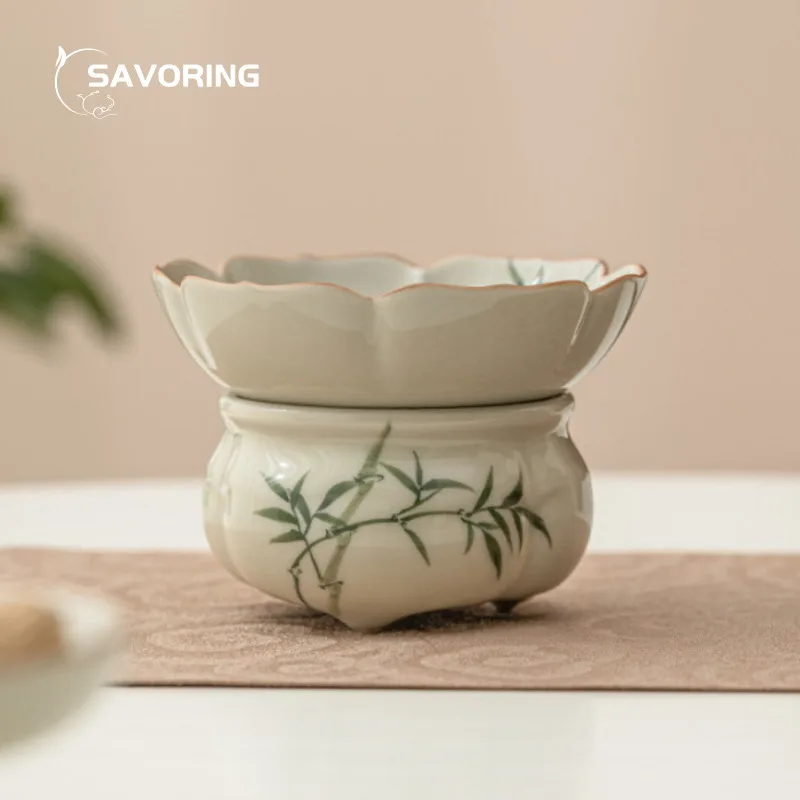 Hand Painted Green Bamboo Tea Infusers Stainer Maker Sieve Cup Ceremony Teapot Cha Accessories Strainers Supplies Diffuser Tool