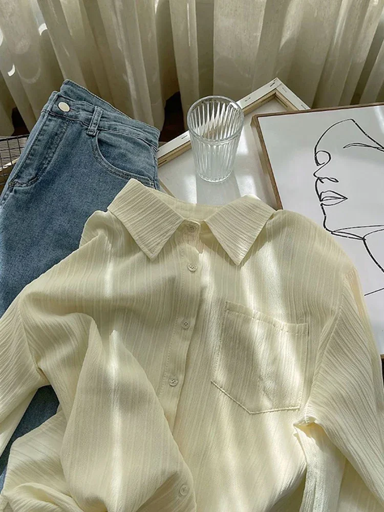 

Shirts for Women Turn-down Collar Single Breasted Chic Blouses Spring Summer 2025 New Fashion Long Sleeve Female Shirts