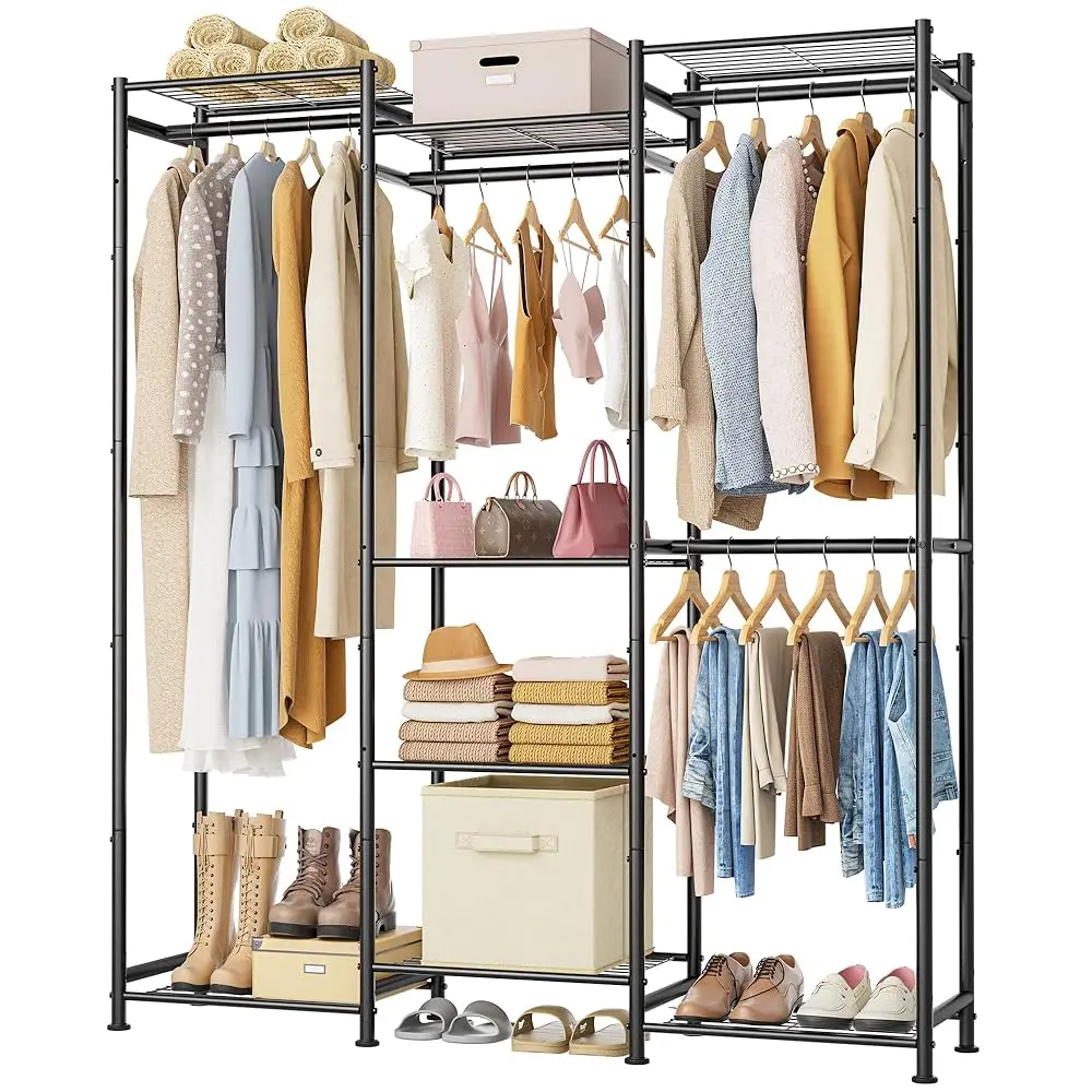

Wardrobe Closet, 4 Hanging Spaces Portable Clothes Rack,Free Standing Closet Organizer And Storage System With Hanging