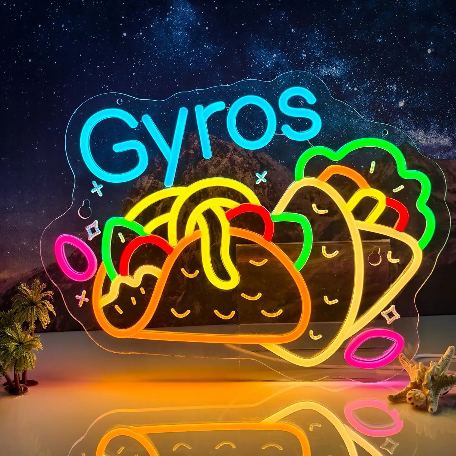Gyros Neon Sign Greek Restaurant Gyro Shop Deli Food Market Kitchen For Wall Decor USB Powered Dimmable Light Up Sign Home Decor