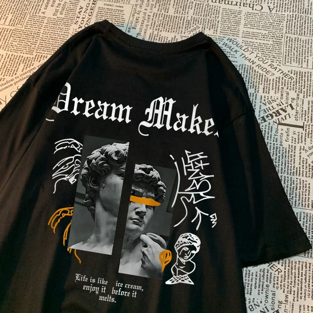 Dream Maker Brave Sculpture Pattern Tshirt Summer Men Vintage Comfortable Casual Wear Couple T Shirt Crewneck Streetwear T-Shirt