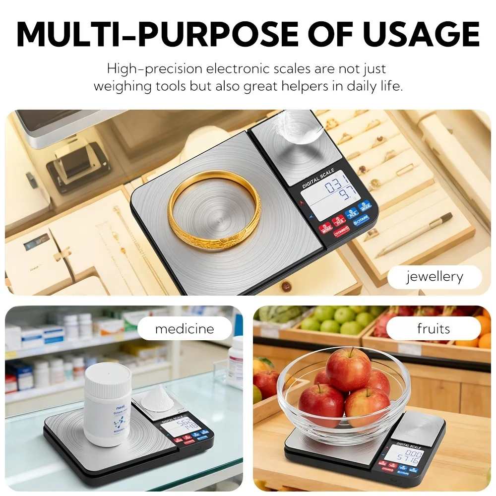 Fodwet ®   Dual Platform Digital Kitchen and Food Scale, 11 or 9.98kg Capacity, Accurate to 1g, Black Stainless Steel, Suitable for Cooking, Baking, and Weighing Jewelry (3*Aaa Batteries Not Included)
