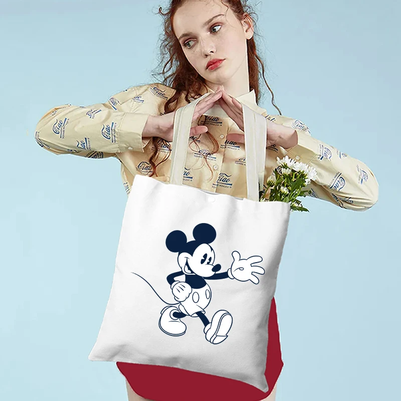 MINISO Mickey Minnie Mouse  Canvas Tote Bag Handbag Shopping Bag Foldable Reusable Cloth Shopper Harajuku Bag Gift for Woman