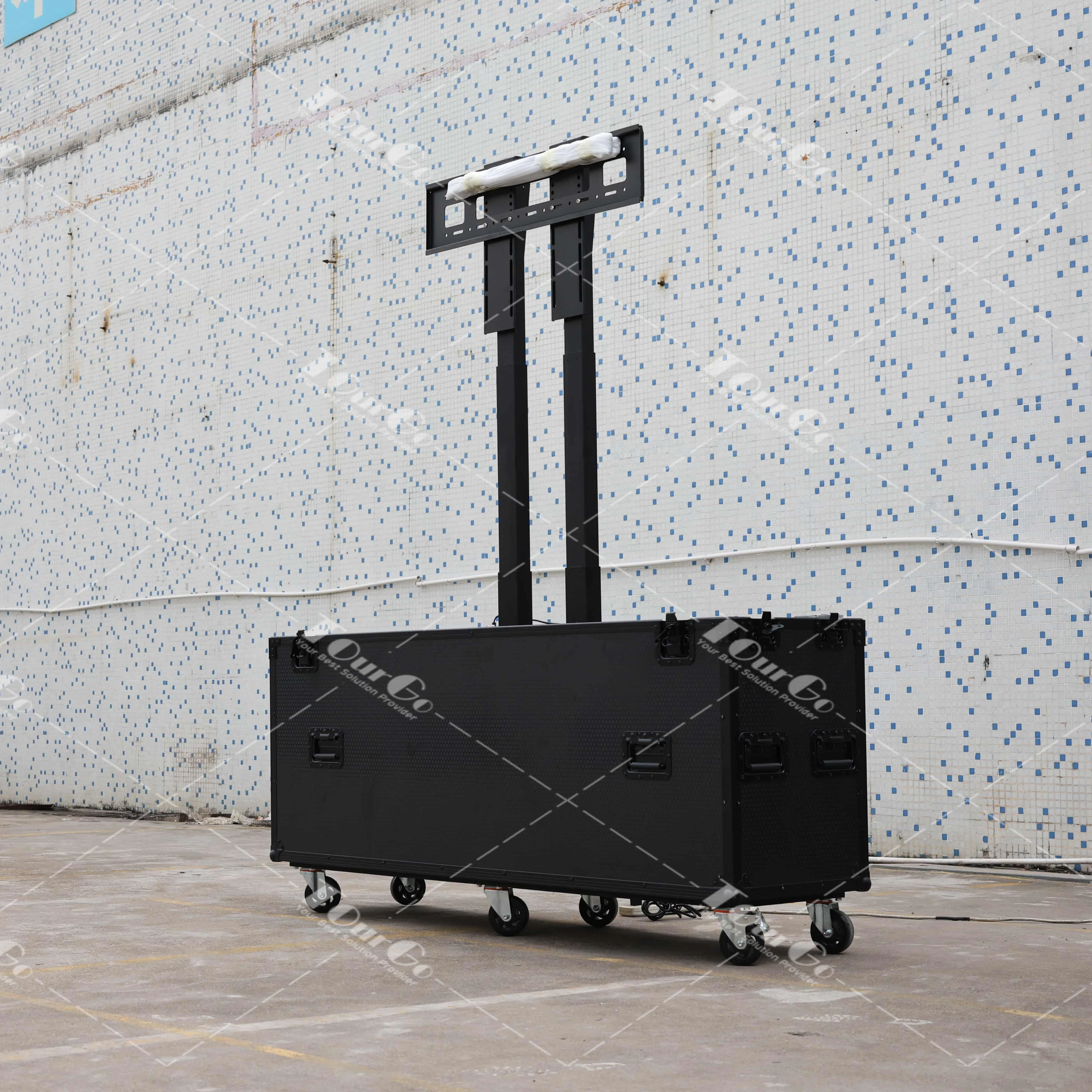 All Black 100 Inches Plasma TV Case Electric Lifting Flight Road Case for Events
