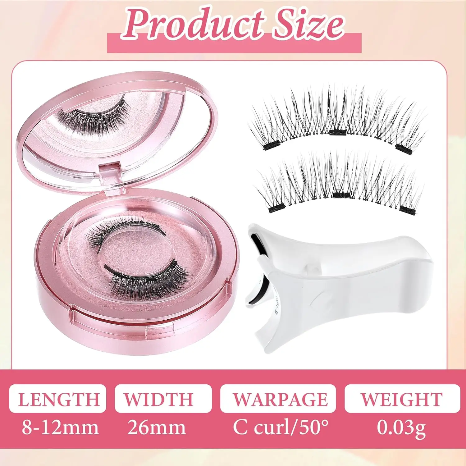 رموش مغناطيسية قابلة لإعادة الاستخدام - لا توجد غراء، ولا حاجة إلى محدد العيون، سهلة الاستخدام والإزالة، رموش ذات مظهر طبيعي مع أداة تطبيق