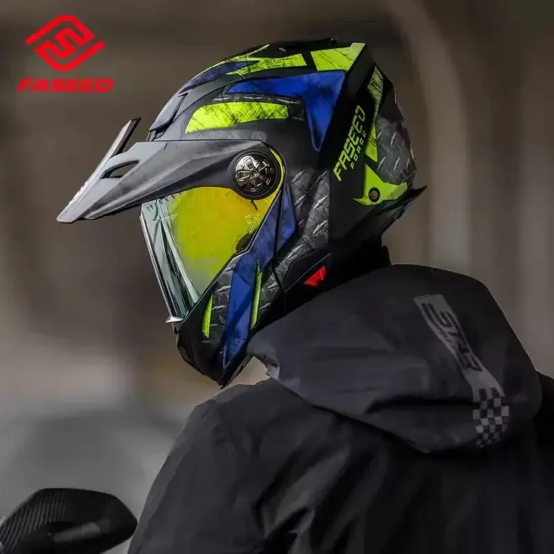 FASEED Flip Up หมวกกันน็อครถจักรยานยนต์ DOT การรับรอง ECE Full Face Double Len Off-road Cascos Para Moto Capacete ผู้ชาย Casco