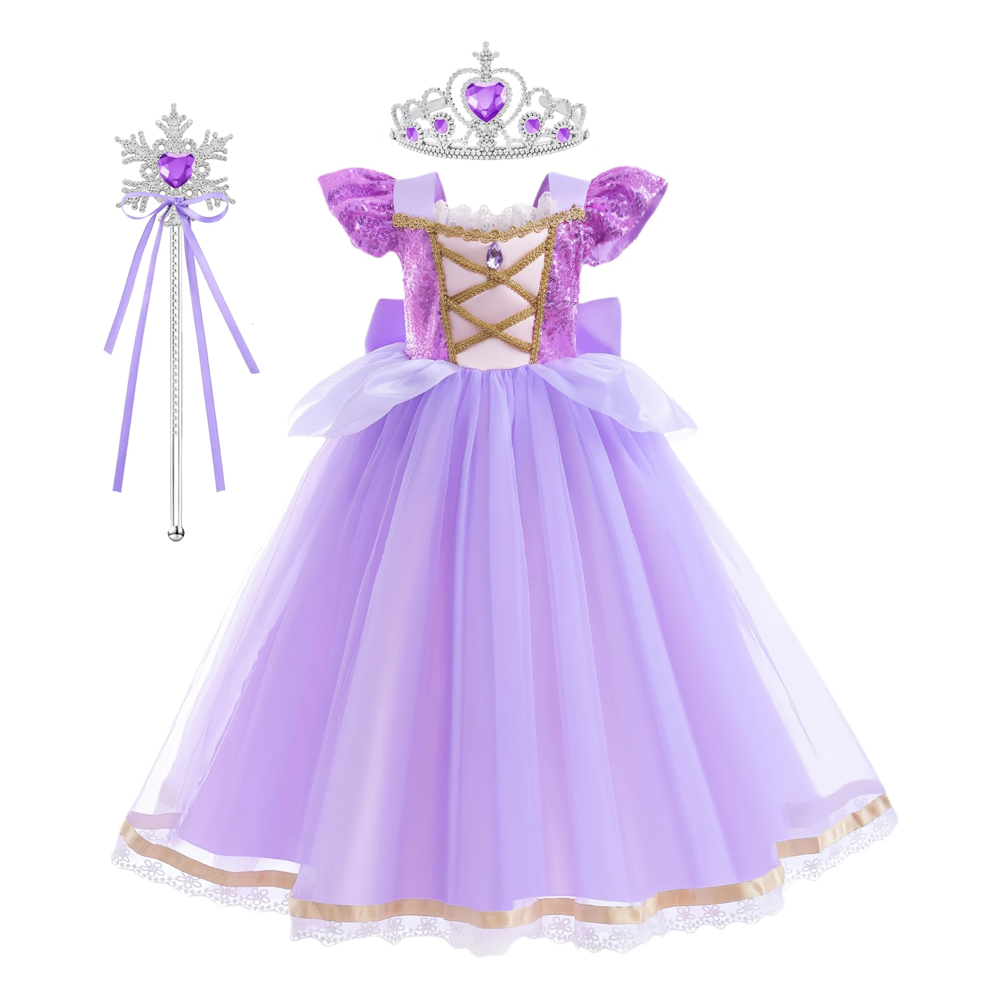 Baby Meisjes Deluxe Elegante Rapunzal Prinses Jurk Cosplay Kostuum Kids Halloween Verjaardagsfeestje Vestido Paars Gezwollen Jurken