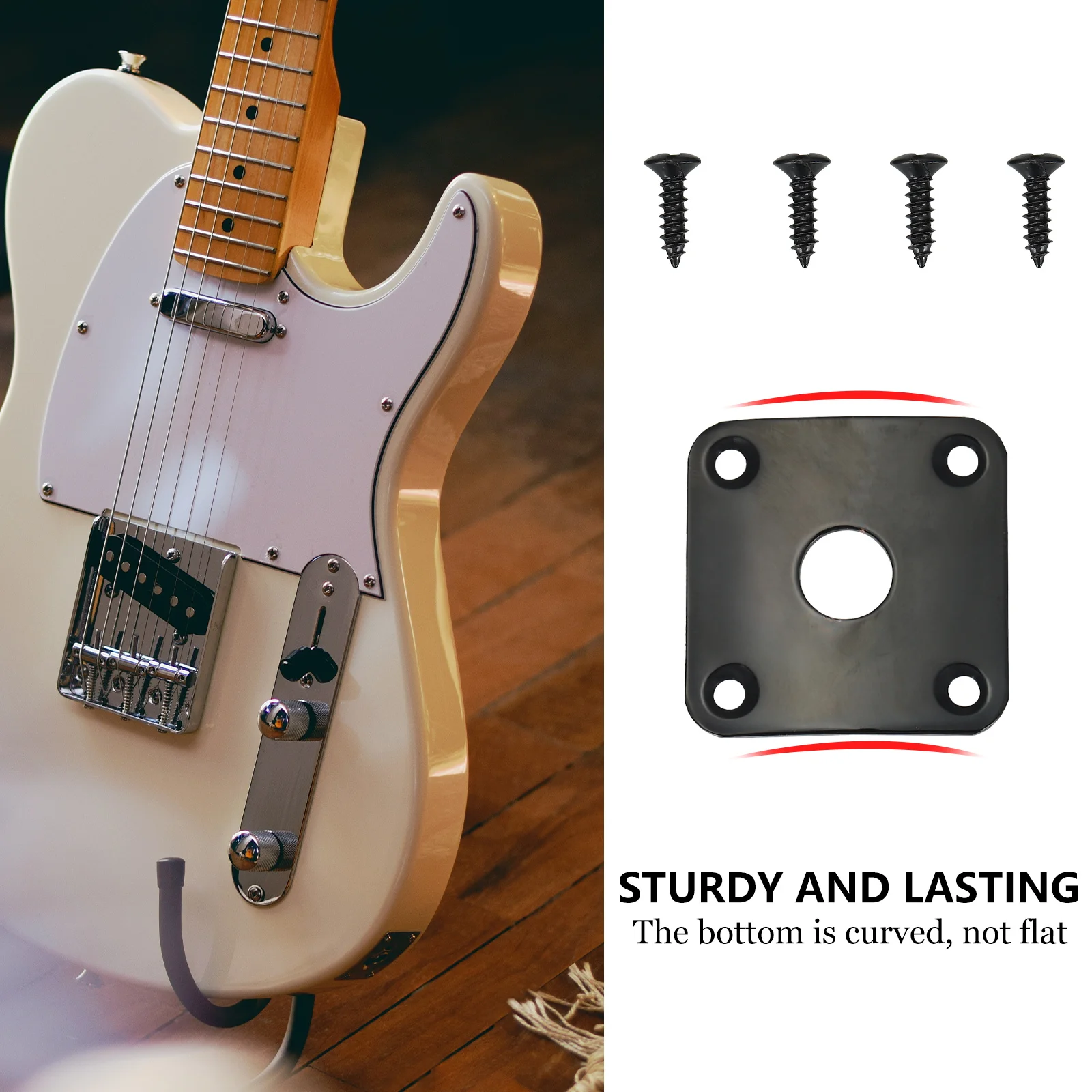 

Metal Electric Guitar Jack Plate Socket Cover Sturdy Output Connection Screw Included Curved Base Square Plug for Guitar