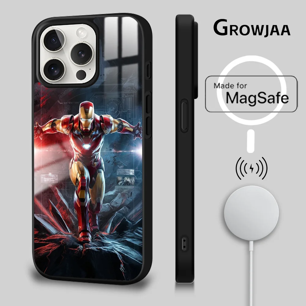  I-Iron Man Phone Case For iPhone 15 14 13 12 11 Pro Max Plus Mini Mirror Magnetic Funda Cool Clear Colorful Magsafe Case