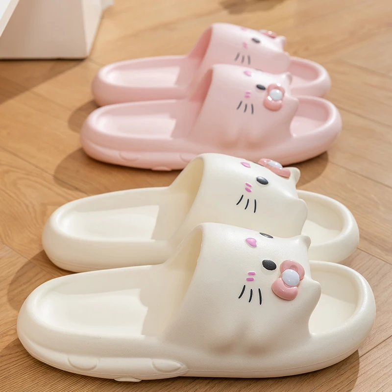 Casual Slippers Women Home Fashion Cartoon Cat Designer Shoes Girls Trend Summer Beach Indoor Cute Platform Slides Flats Elegant