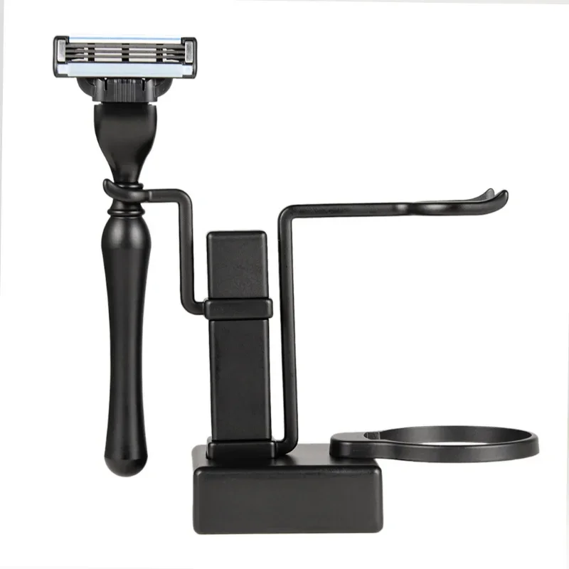 Bathroom Barber Men's Metal Shaving Brush Set - Shaving Frame Frame+Soap Cup Bowl Black