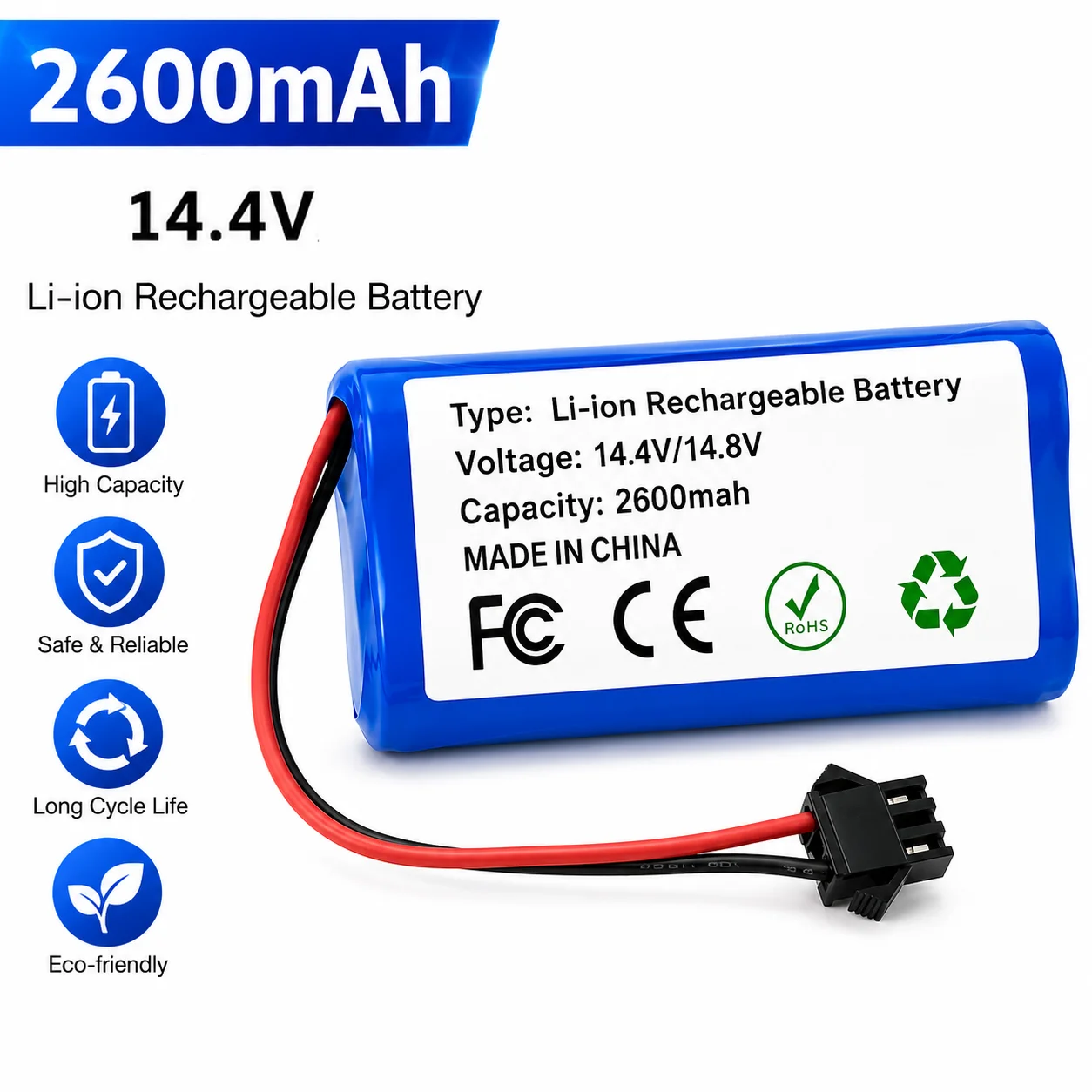 14.4V 2600mAh Li-ion Replacement Battery for Robot Vacuum Deebot N79 N79S DN622 RoboVac 11 11S Tesvor X500 Conga 990 1090