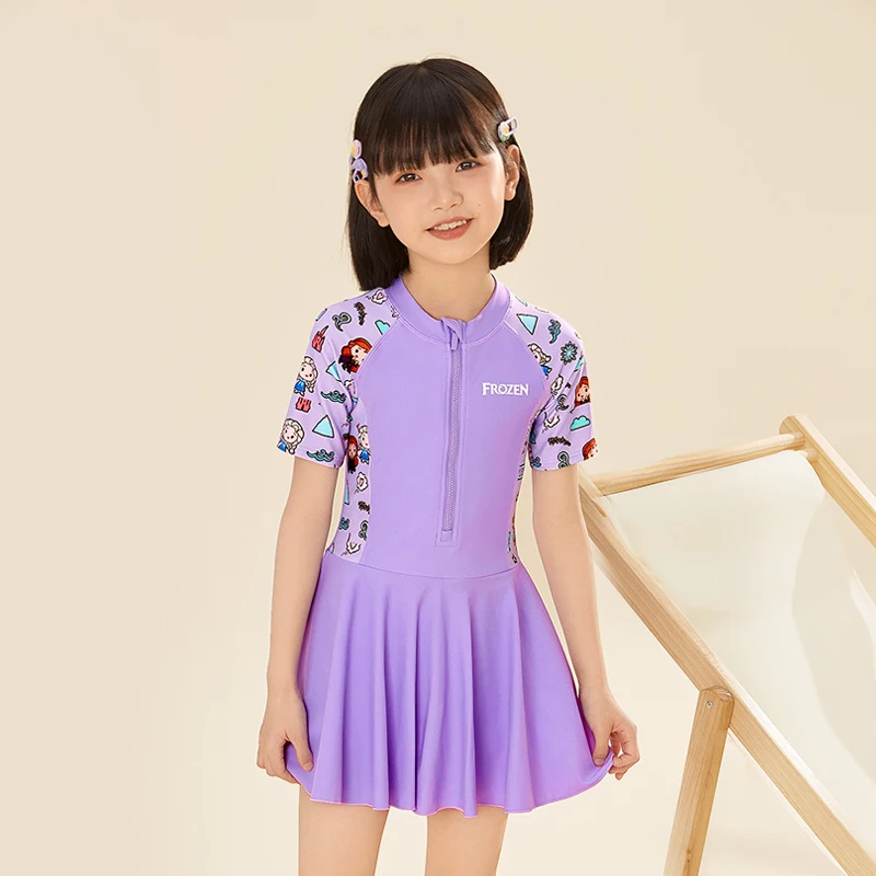 

Girls One Piece Swimsuits Students Bathing Wear Little Girl Swimming Dress Baby Swimsuit+UV Protection Child Swimwear Size 3-9Y