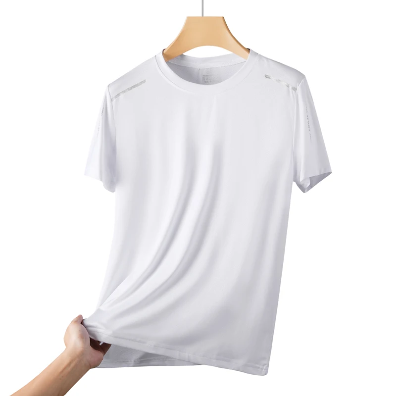 Ice Silk Short Sleeves Men\'s Summer Thin Sports Top Cool T-shirt, Elastic Mesh Breathable Outdoor New Quick Drying T-shirt