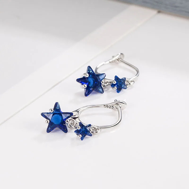 KOFSAC Fashion Blue Stars Hoop Earrings For Women 925 Silver Earring Jewelry Cute Girl Valentine\'s Day Accessories Gifts