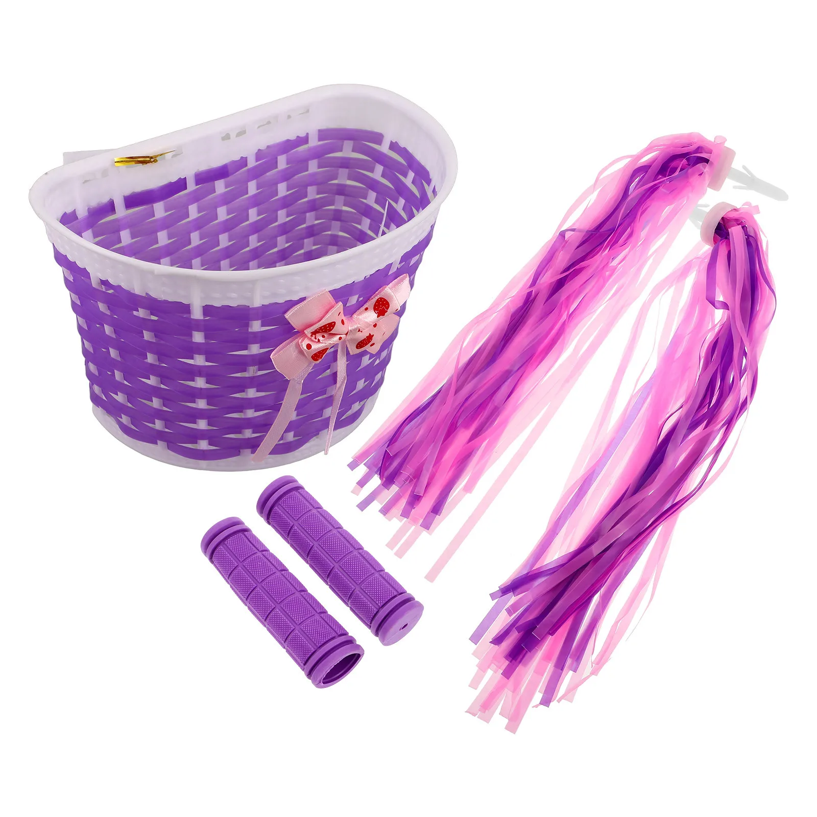 Kids Bike Handlebar Streamers Basket Set Non-Slip Grip Toddler Bicycle Front Basket Scooter Decoration Girls Bicycle Accessories