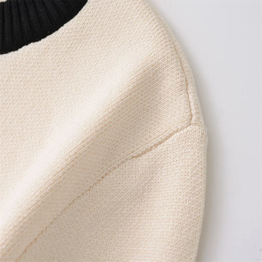 2024 RARF autumn new European and American breasted long sleeved black and white round neck knitted cardigan short jacket