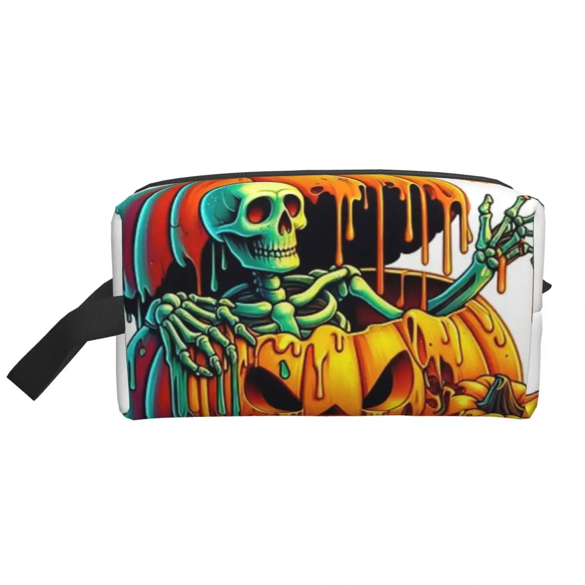 Pumpkin Skeleton Halloween Design Travel Cosmetic Bag Makeup Toiletry Organizer Ladies Beauty Storage Dopp Kit