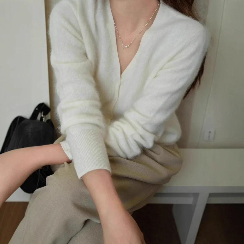 

Осень-зима, шерстяной кашемировый универсальный свитер с начесом, вязаный кардиган, пальто, женский базовый слой, стиль Old Money, женский Cl