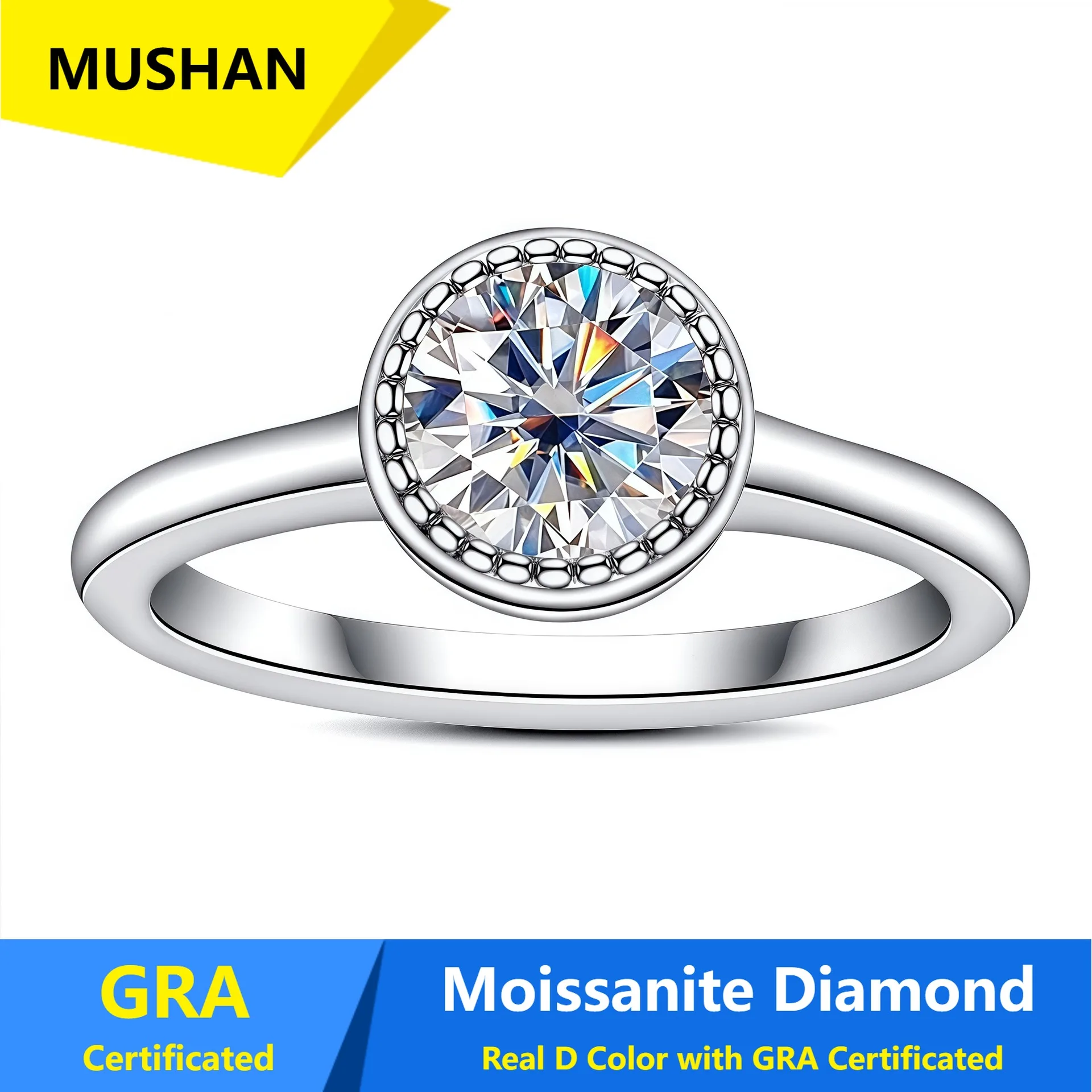 MUSHAN Luxury Jewelry 925 Sterling Silver Ring Band Women GRA Certificated Moissanite Diamond Emerald D Color Rings Fine Jewelry