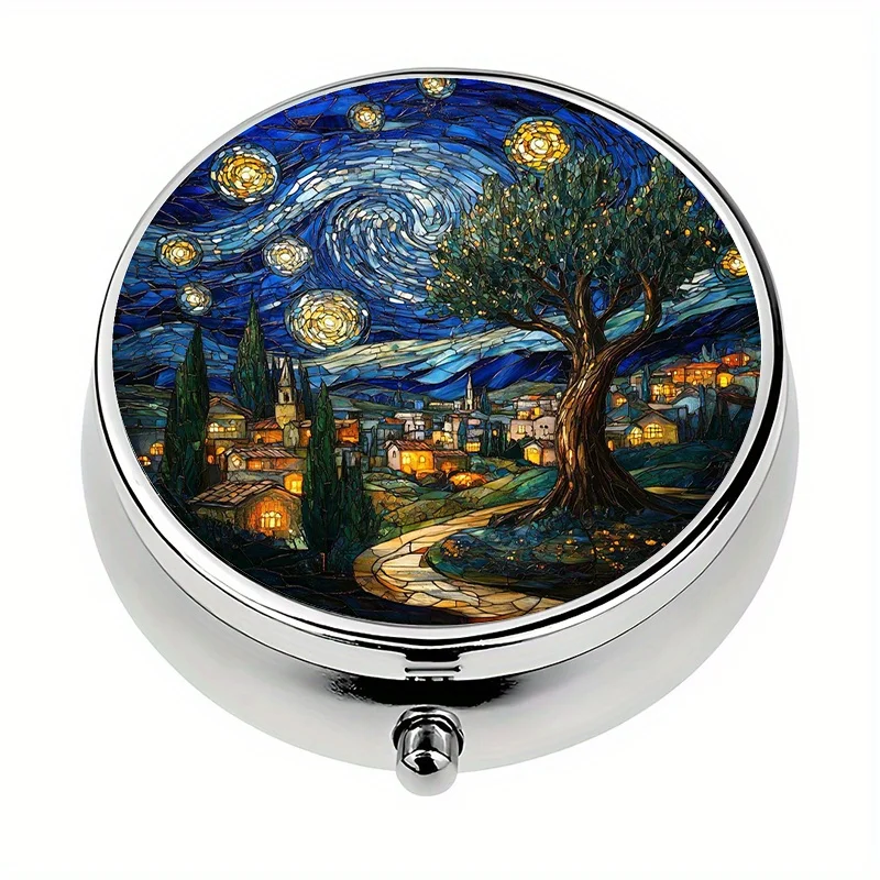 Single pack, 3-compartment pill box, starry sky portable pill box, personal medicine storage, ideal for travel - can be placed in a wallet or purse, colorful storage for medicines and jewelry