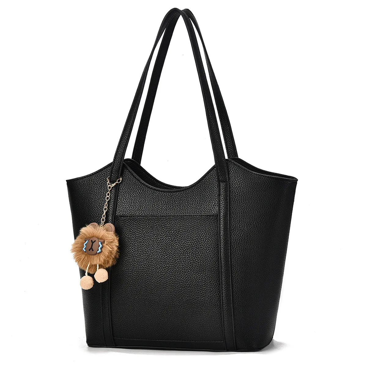 

2025 New Simple Women's Handbag Tote Soft Leather Large Capacity Versatile Simple Commuter Shoulder Bag with Fur Cartoon