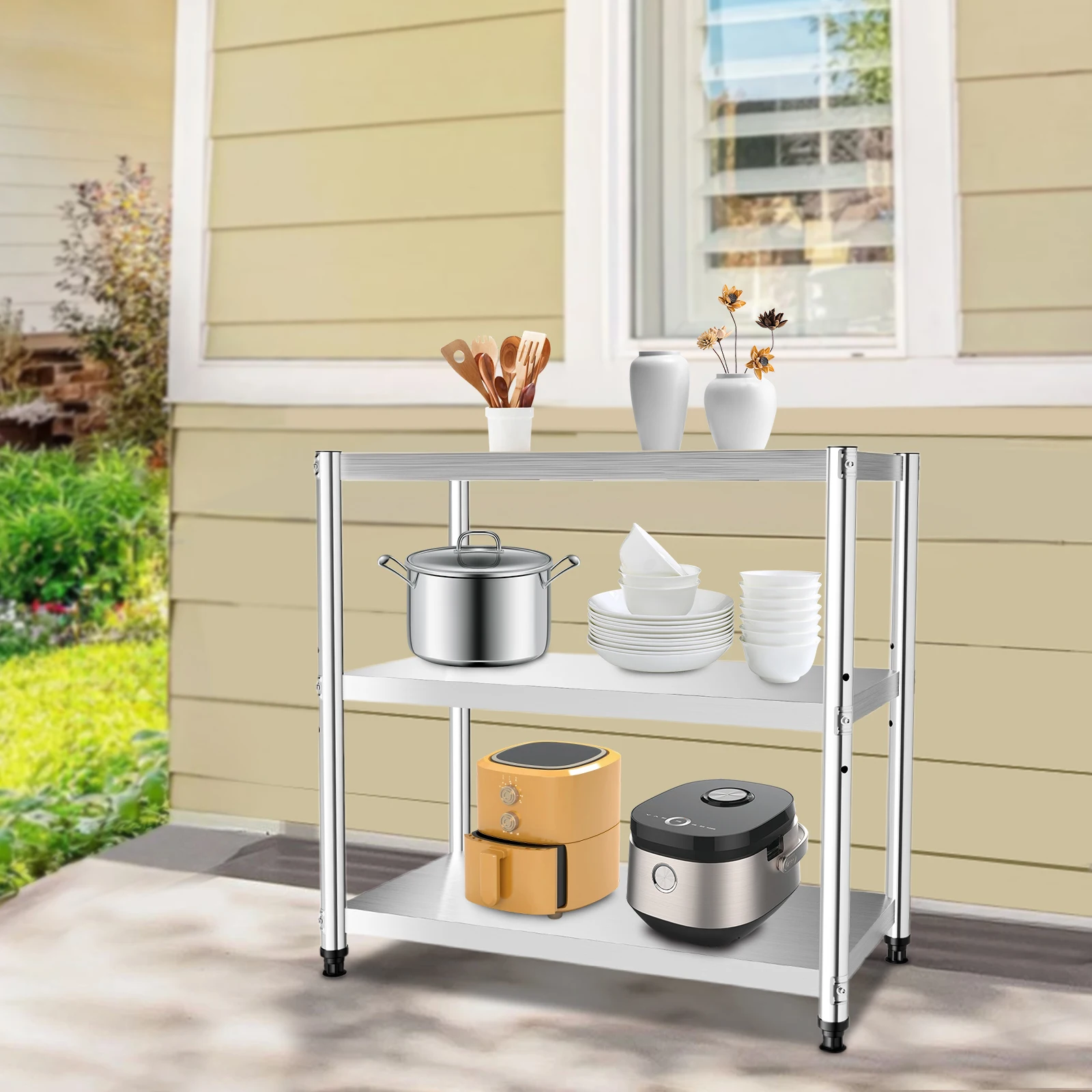 

3-layer Stainless Steel Shelves Kitchen Storage Rack Shelf for Various Kitchen Utensils/Supplies/ Food