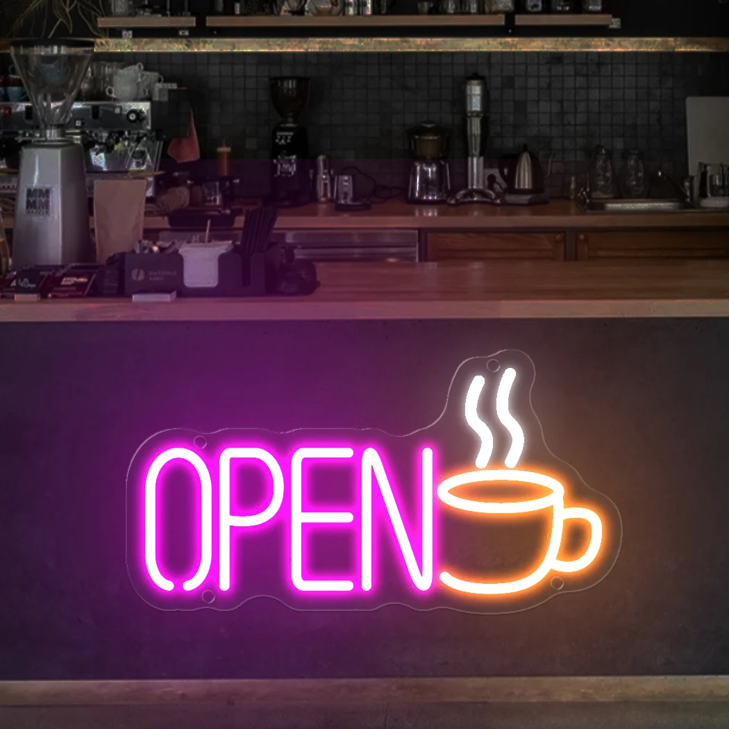 Open Coffee Neon Sign LED Light For Party Room Pub Club Shop Coffee Bar Shop Wall Decoration Sign USB Luminous Neon Sign Light