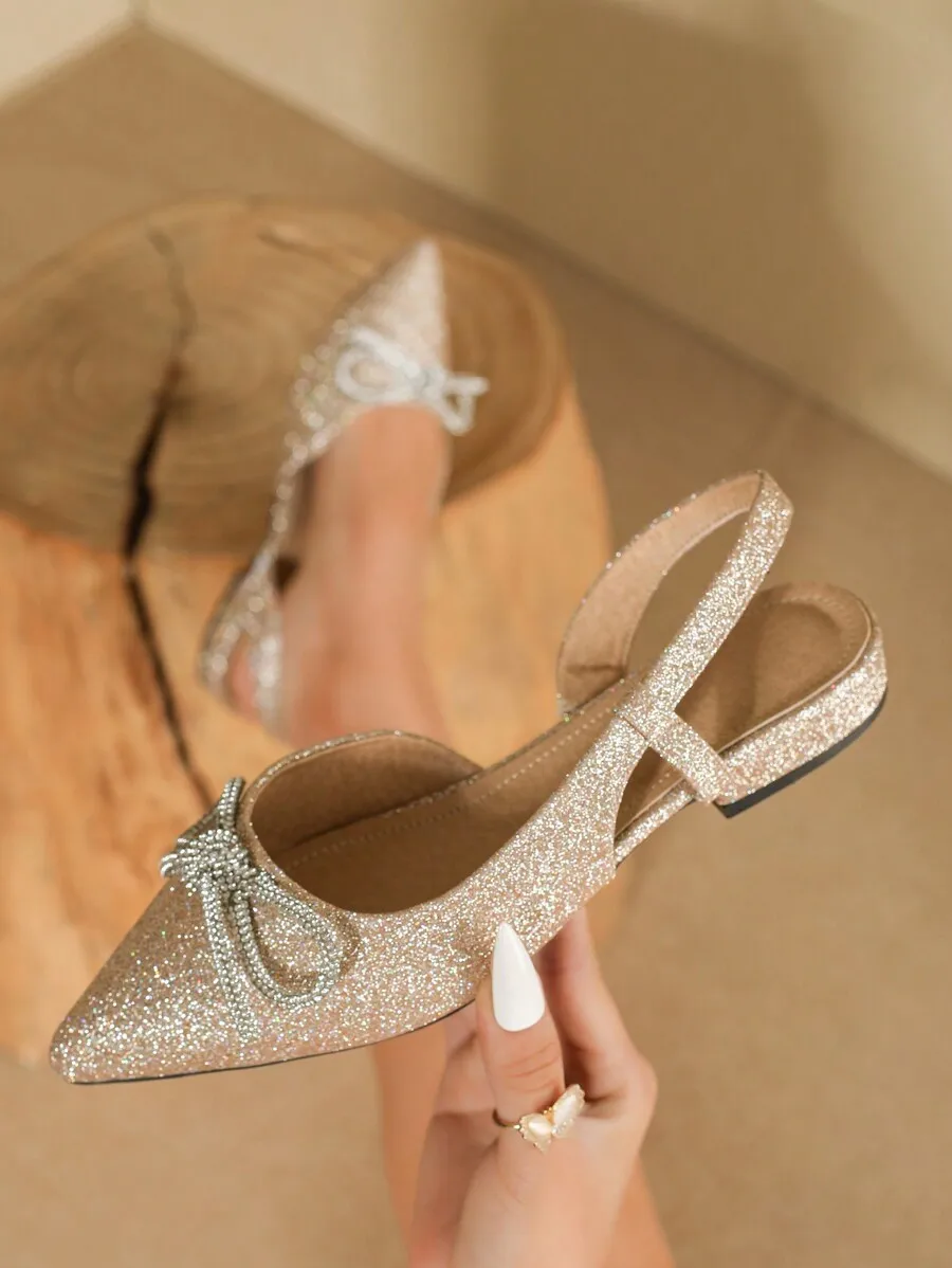 

2025 Autumn Women's Pointed Toe Metal Heeled Stylish Slip-On Mule Shoes Backless Loafer Slip-On Flats