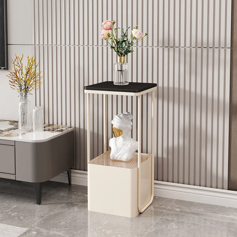 Cream Style Metal Shelf 2-Tier Durable Flower Stand Stable Study Decor Living Room Floor Storage Rack for Home Organization